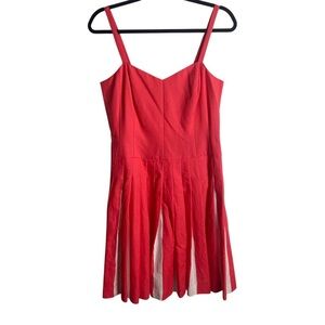 Boden Size 8 Linen Blend Pleated Dress Coral White Vacation Preppy Event Coktail